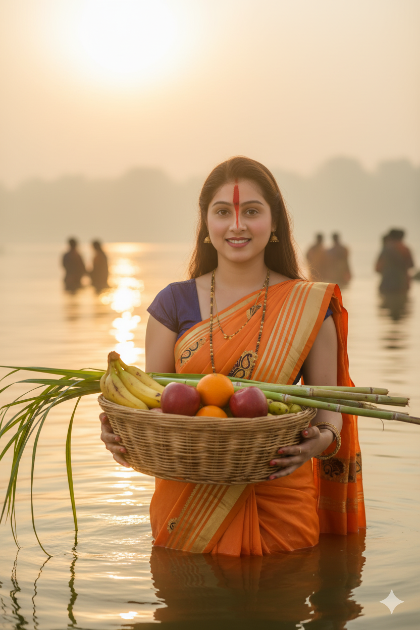 Gemini AI Chhath Puja Prompts - Morning Arghya Scene